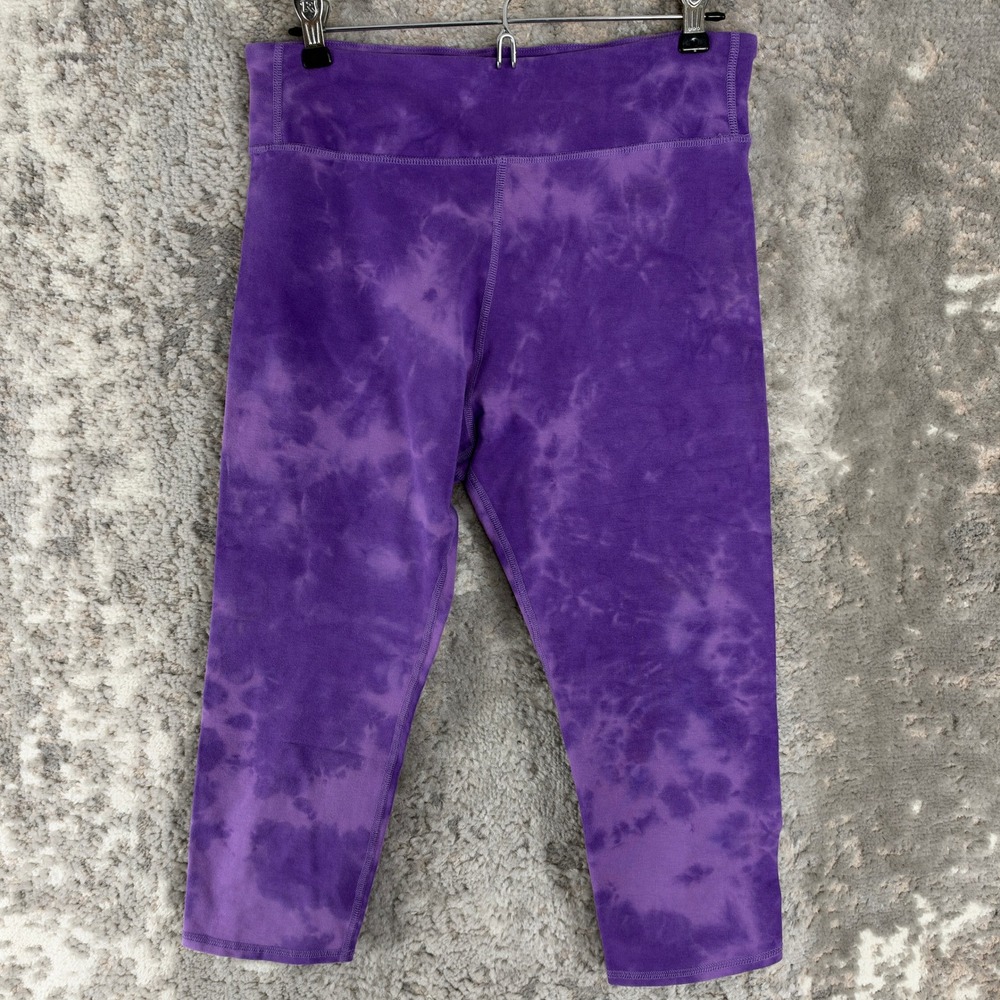 Earth Yoga Size XL Tie Dye Lattice Hem Sustainable Crop Leggings Purple Women